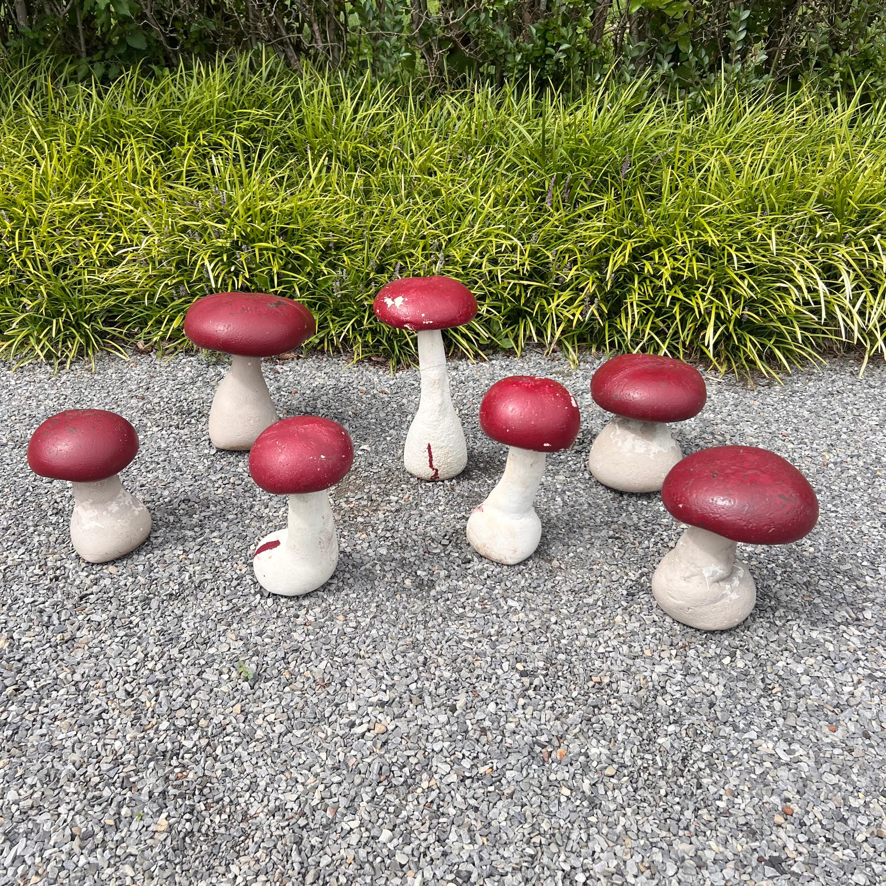 French Set of 7 Concrete Garden Mushrooms, 1950s France For Sale