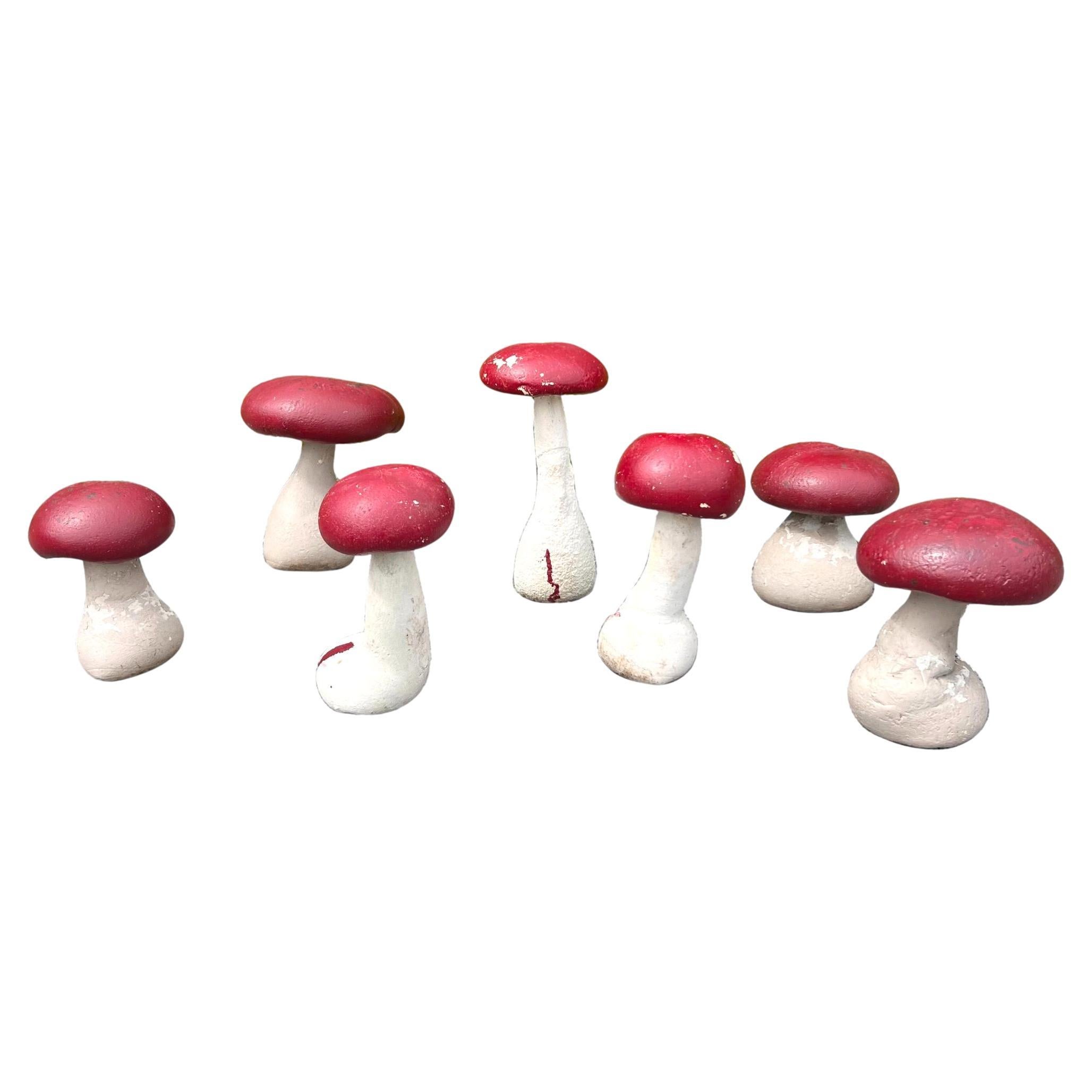 Set of 7 Concrete Garden Mushrooms, 1950s France