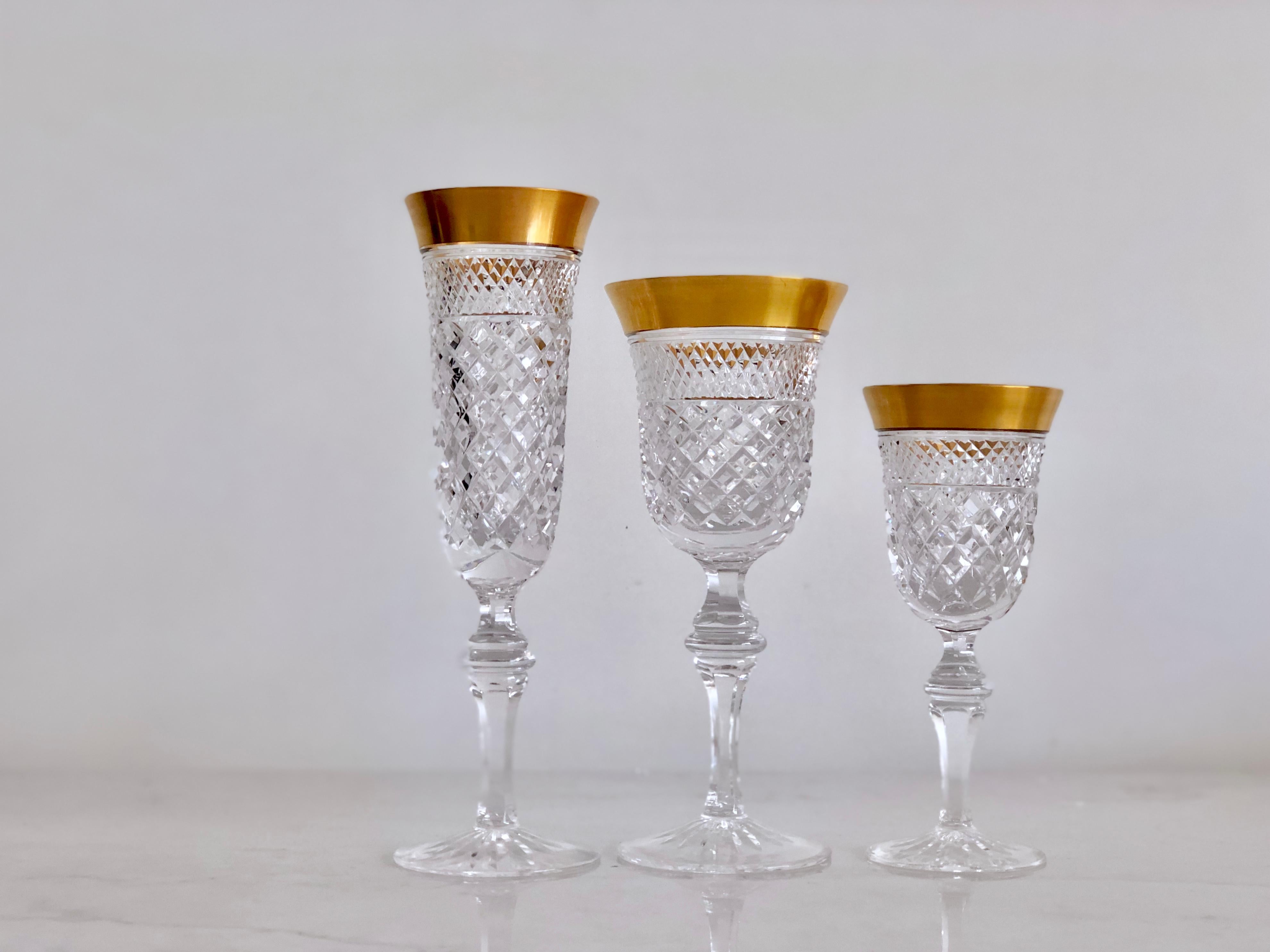 Late 20th Century Set of 7 Crystal Champagne Glasses Victoria Gold by Klokotschnik Zwiesel Germany For Sale