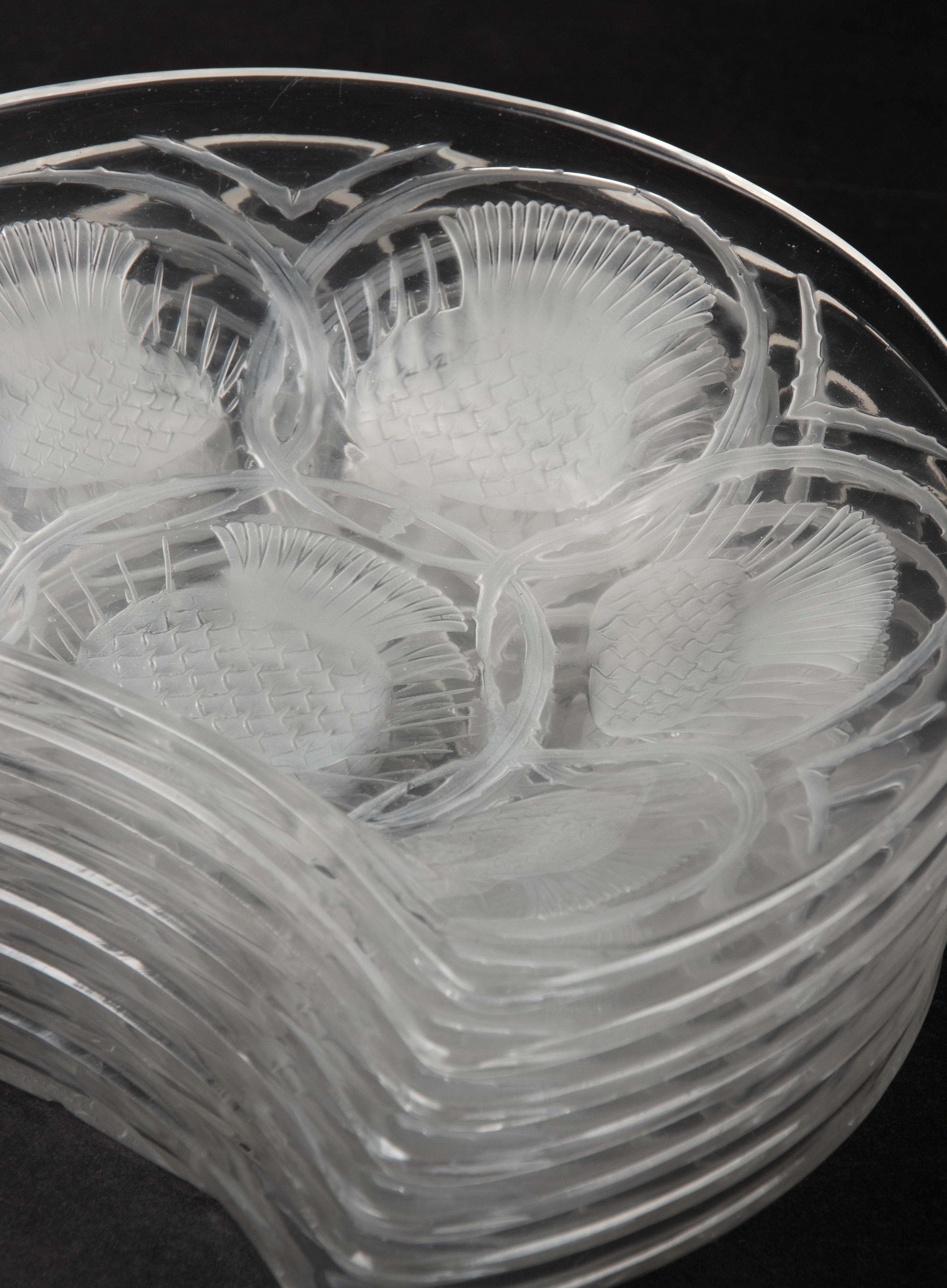 Set of 7 Crystal Salad Side Dishes Thistle Flower by Lalique 10