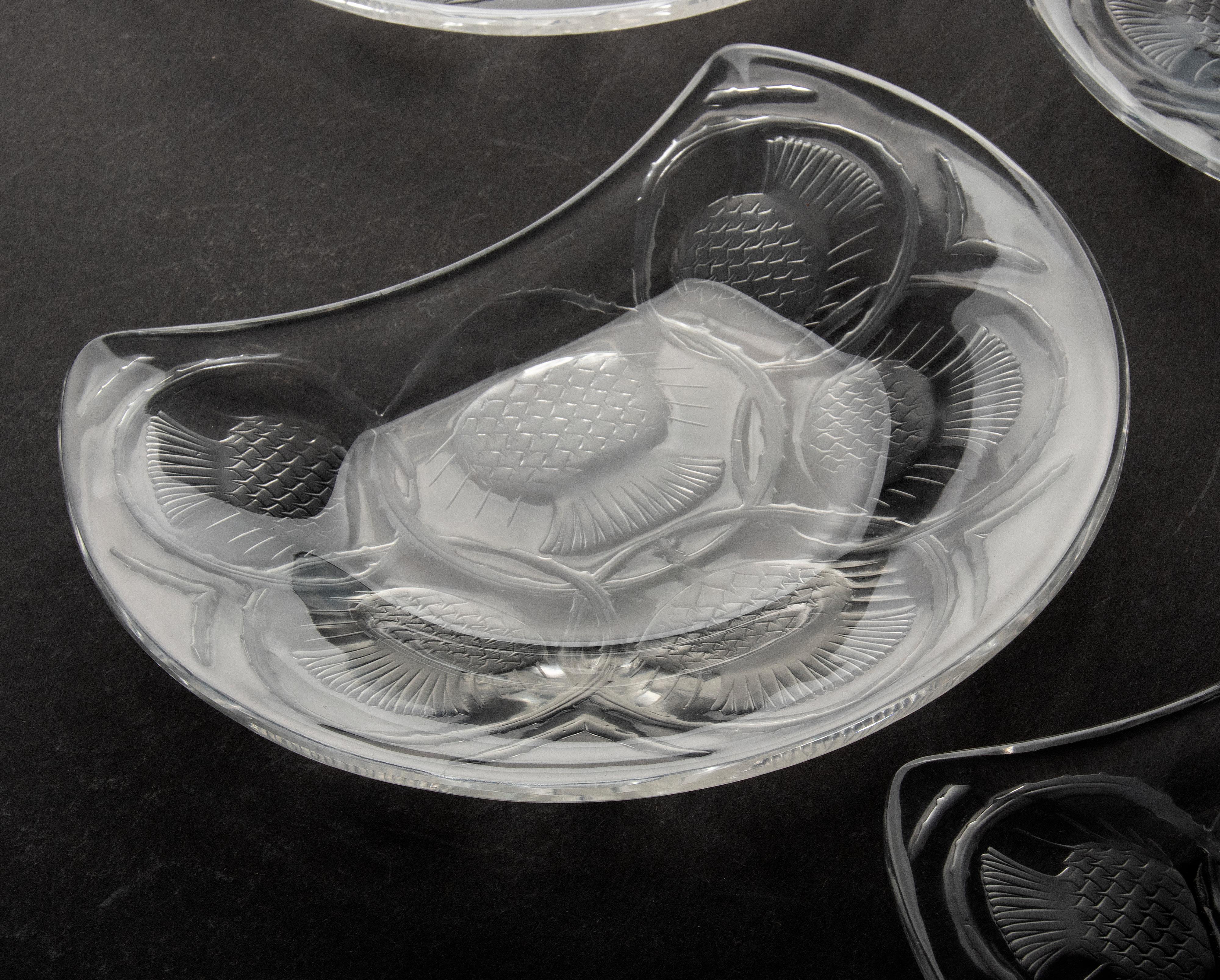Set of 7 Crystal Salad Side Dishes Thistle Flower by Lalique 11
