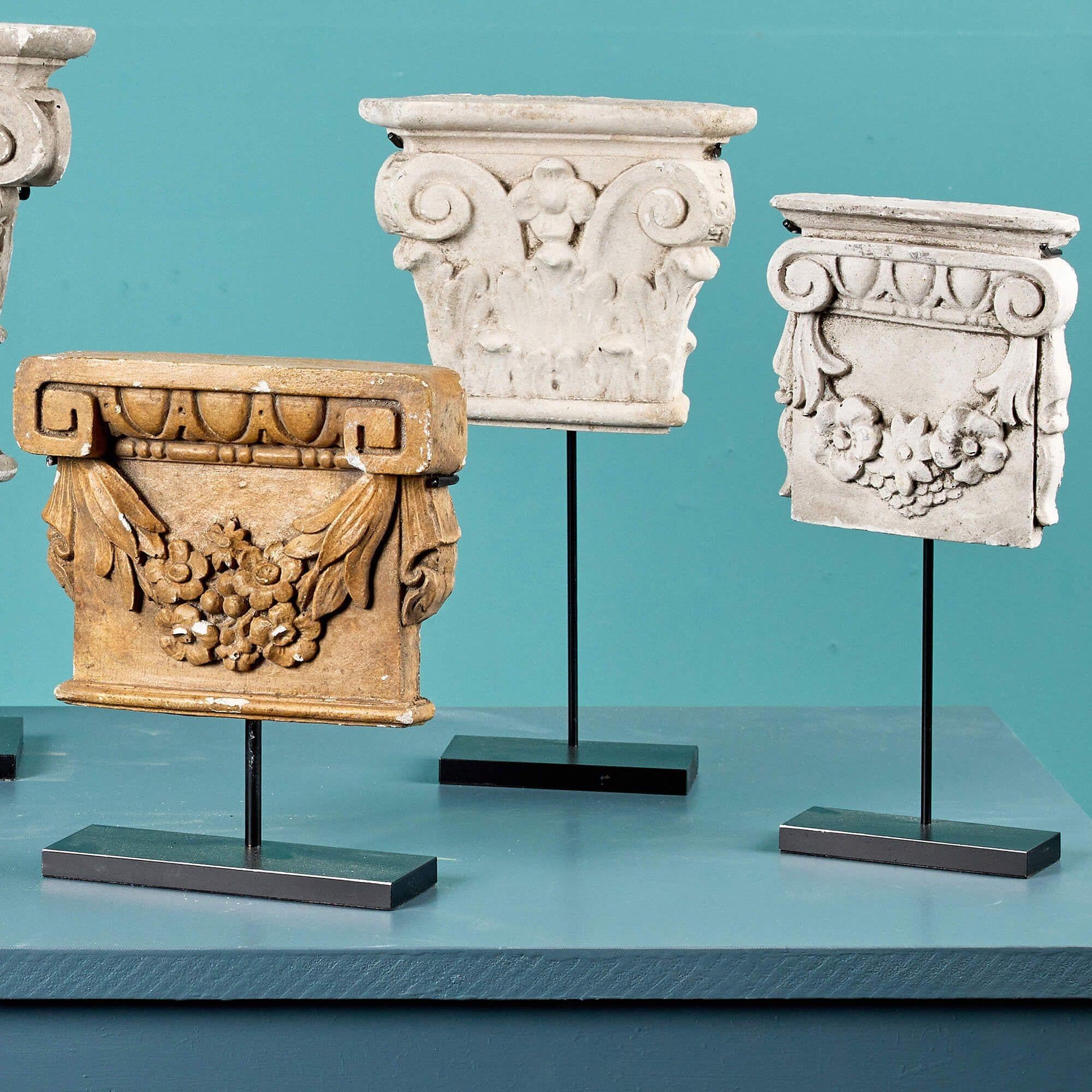 Georgian Set of 7 Decorative Antique Plaster Capitals For Sale