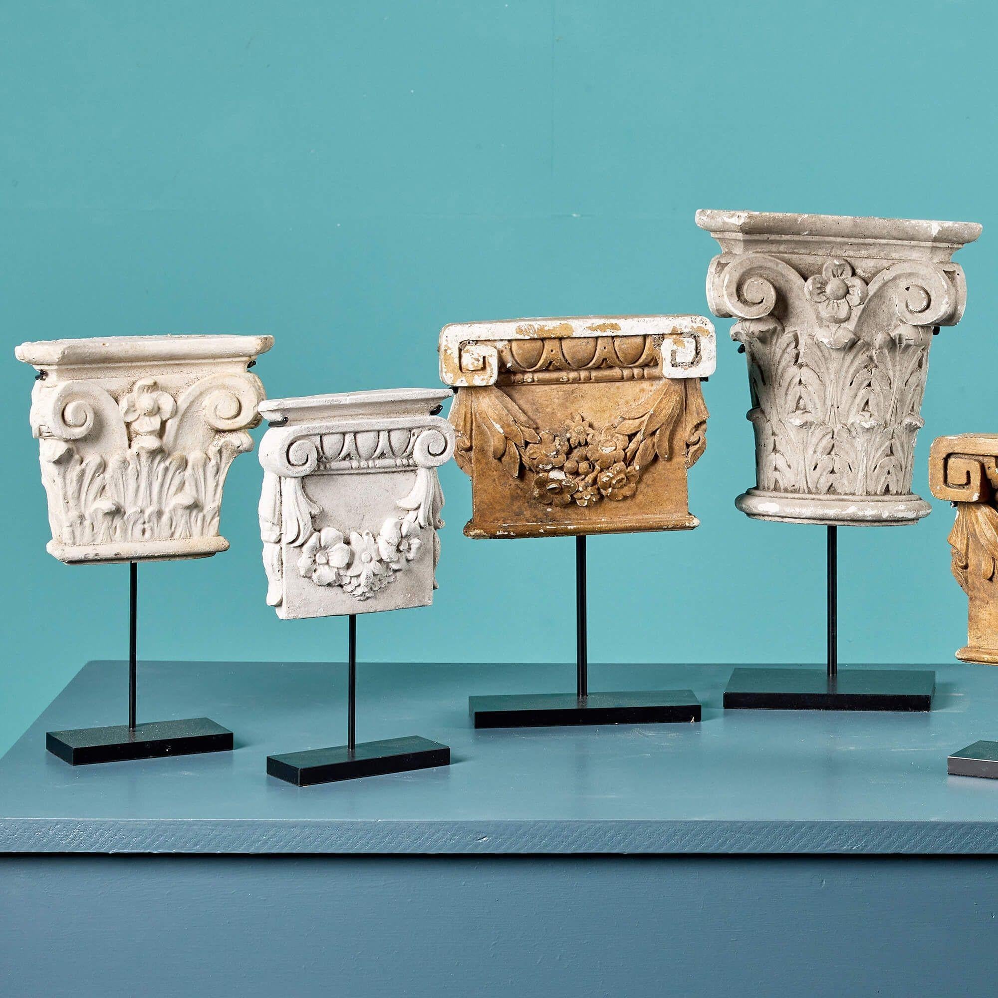 French Set of 7 Decorative Antique Plaster Capitals For Sale