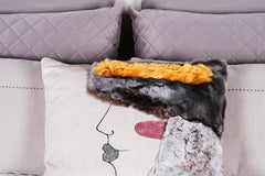 Set of 7 Decorative Pillows Pearl Cream Fur Swarovski by Lusitanus