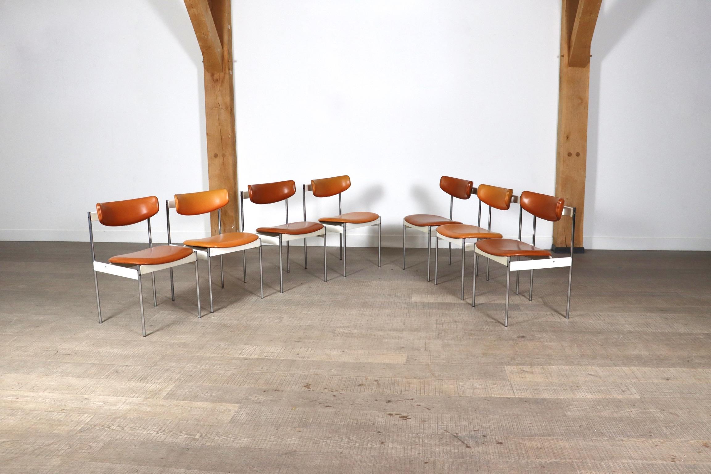 Mid-20th Century Set of 7 dining chairs by C. Denekamp for Thereca, Netherlands 1960s