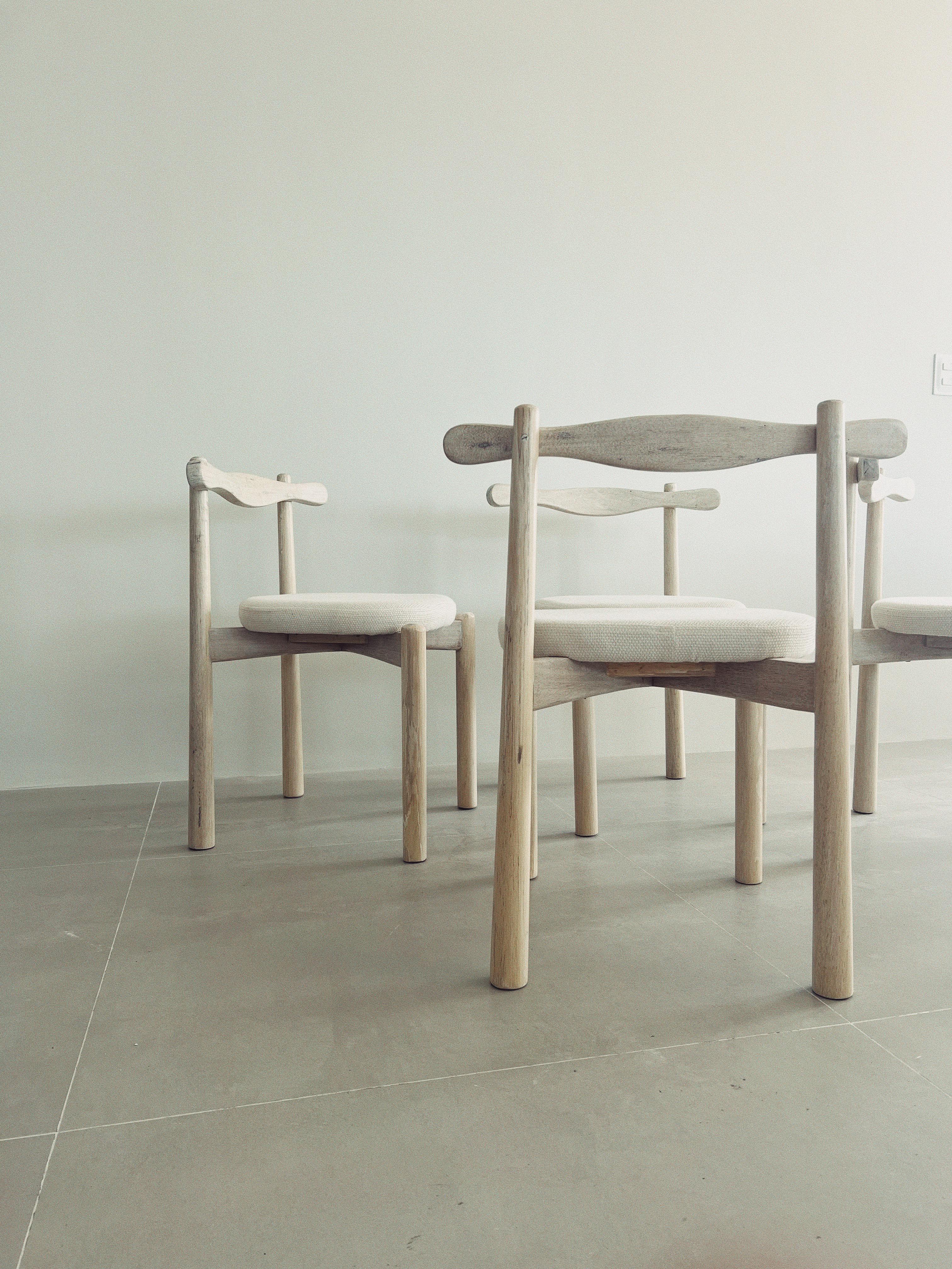 Contemporary Set of 7 Dining Chairs Uçá NATURAL Wood (fabric ref : F12) Prompt delivery