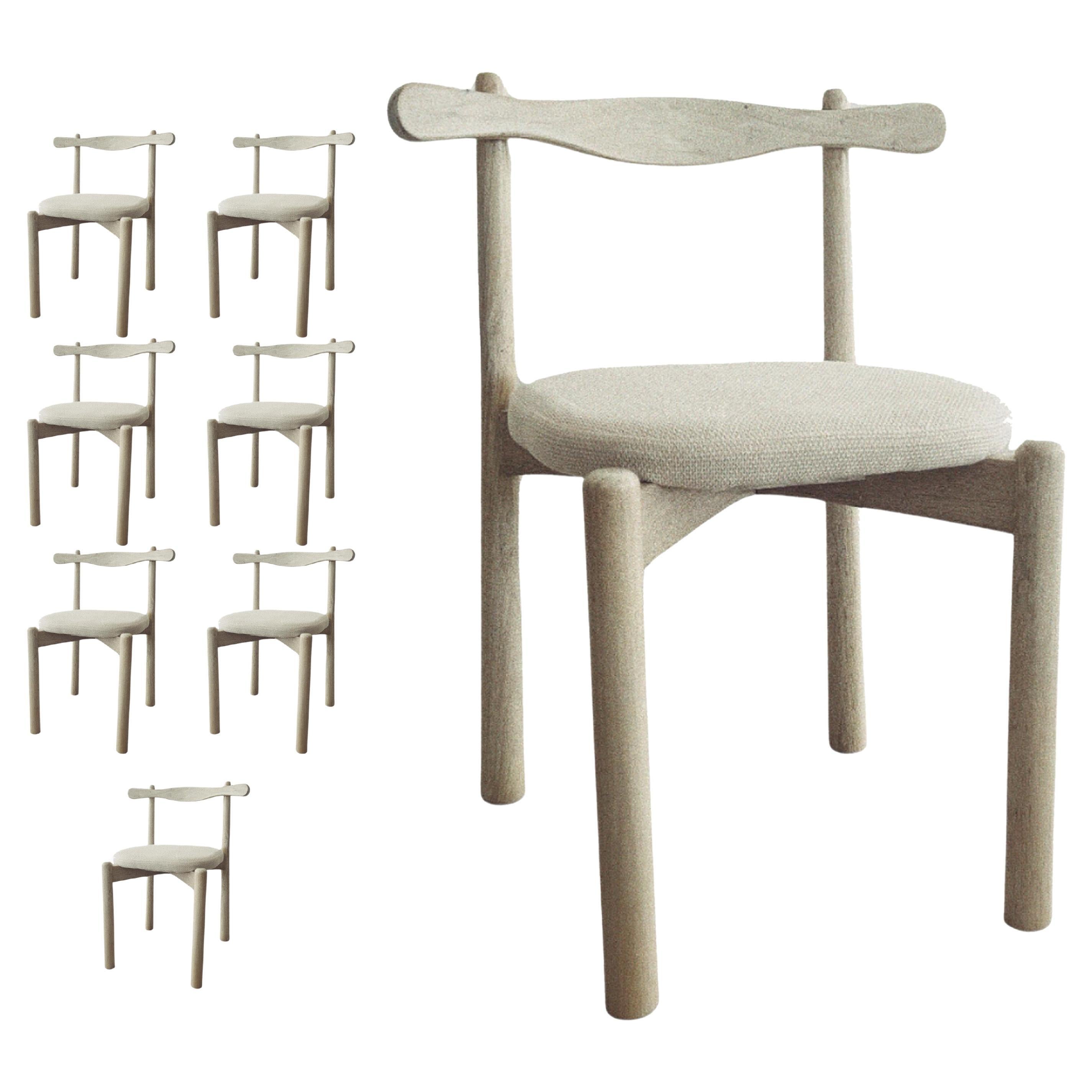 Set of 7 Dining Chairs Uçá NATURAL Wood (fabric ref : F12) Prompt delivery