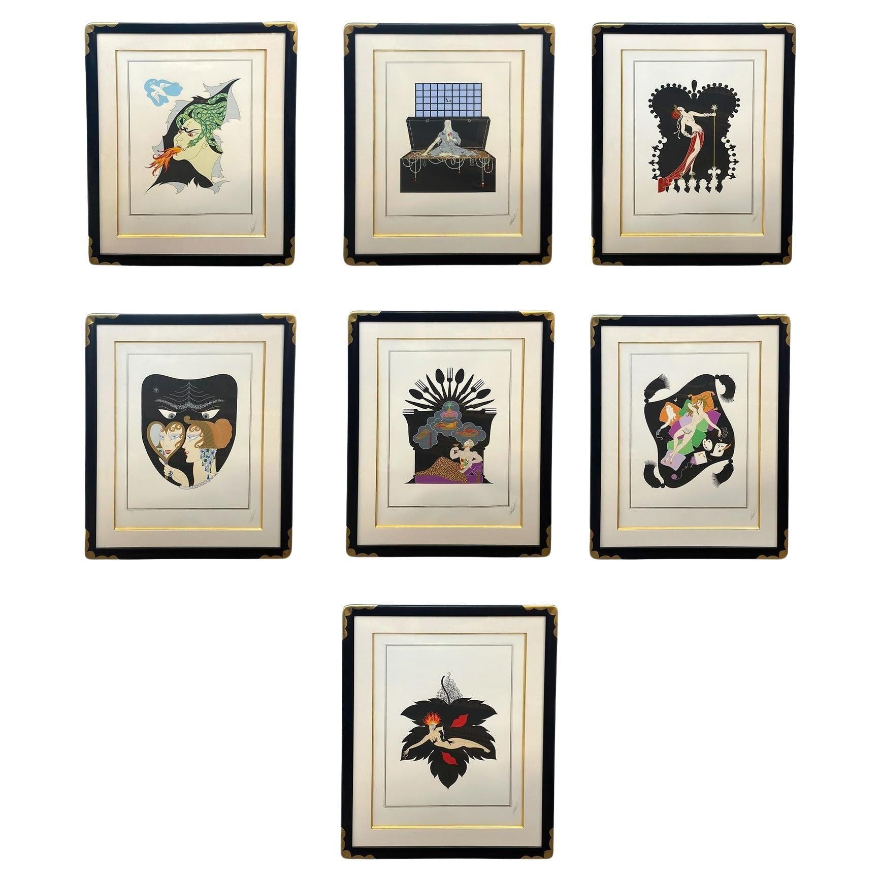Ensemble de 7 lithographies d'Erté représentant les sept péchés capitaux, 1982 en vente