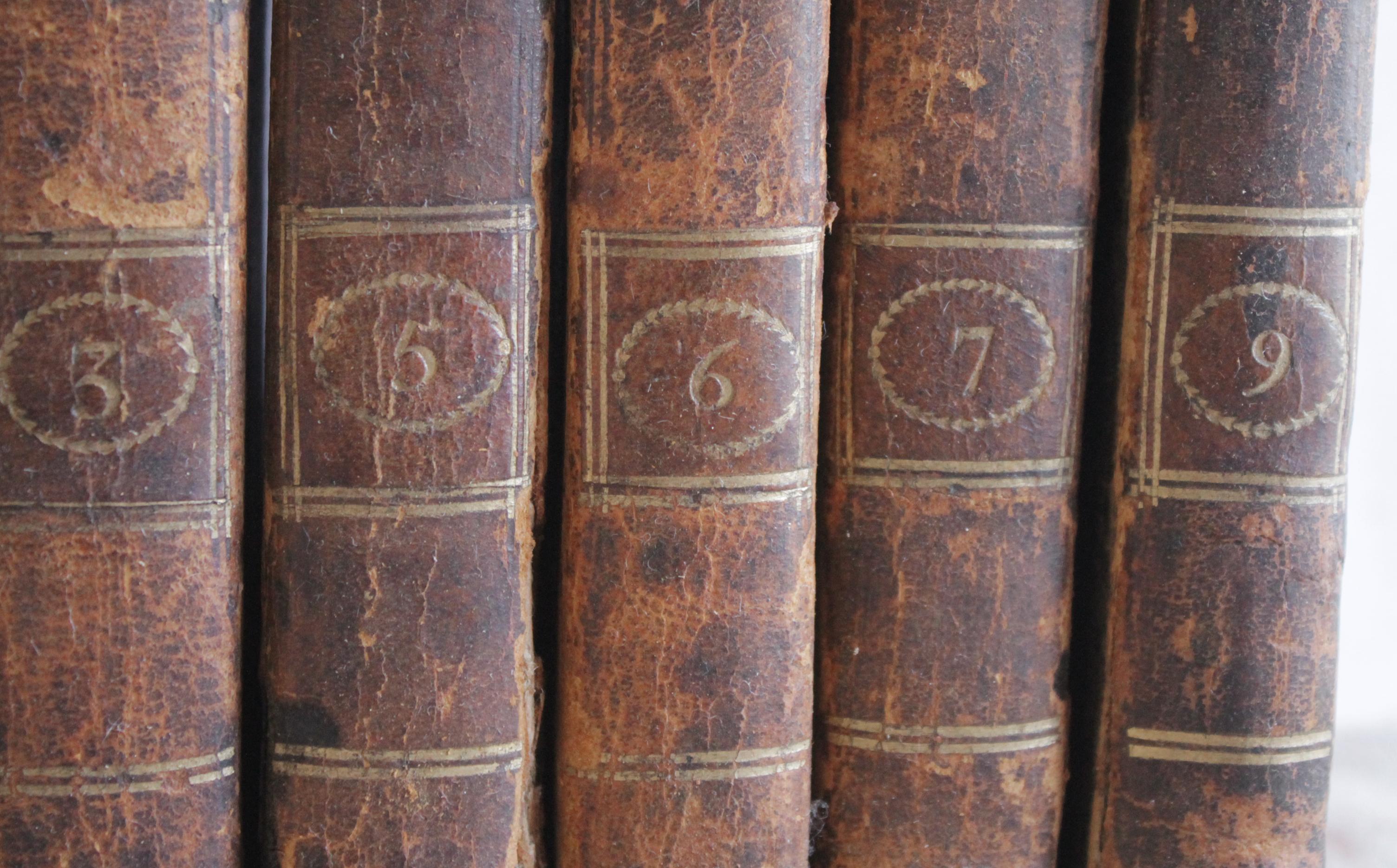 Set of 7 European Leather Bound Books Oeuvre de Oulange In Distressed Condition For Sale In Brea, CA