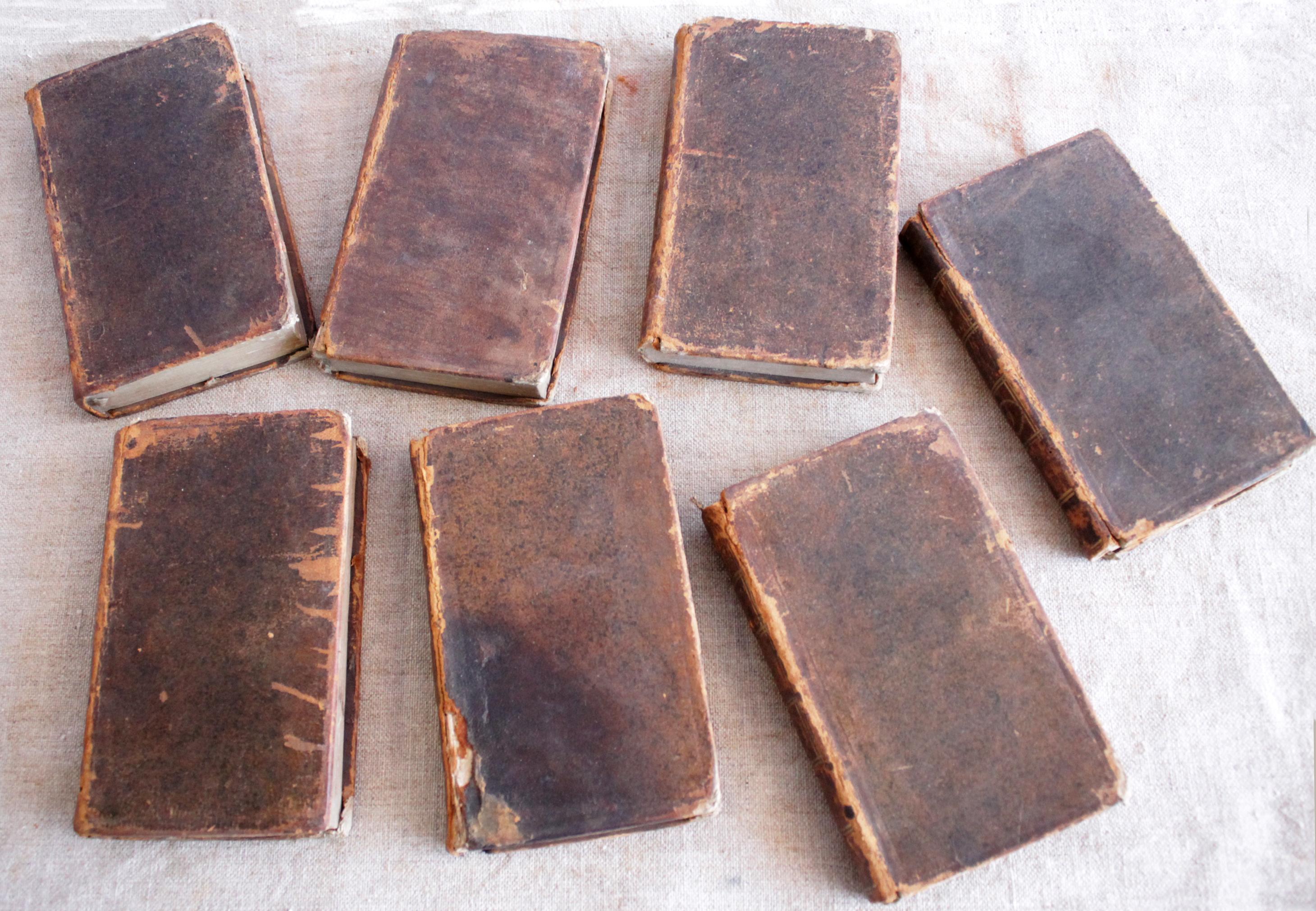 19th Century Set of 7 European Leather Bound Books Oeuvre de Oulange For Sale