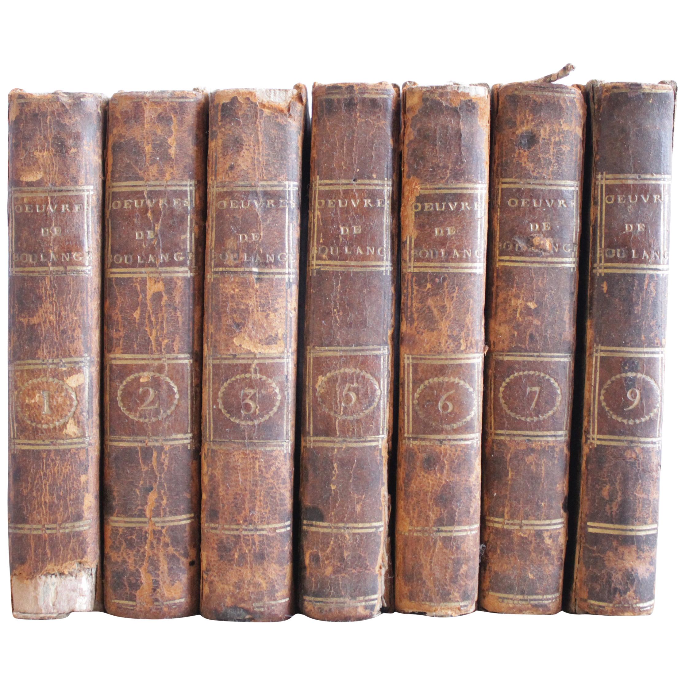 Set of 7 European Leather Bound Books Oeuvre de Oulange