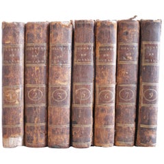 Antique Set of 7 European Leather Bound Books Oeuvre de Oulange