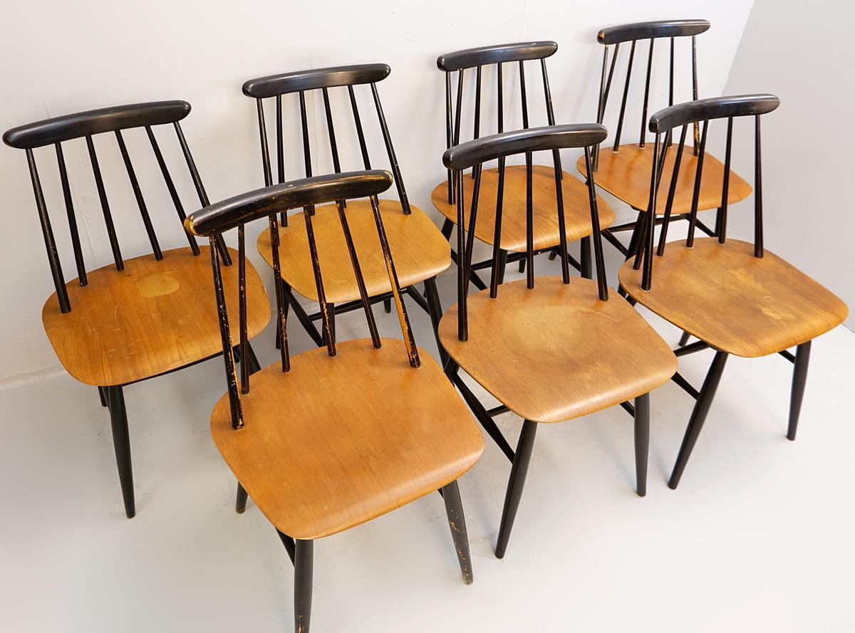 Mid-Century Modern Set of 7 'Fanett' Dining Chairs by Ilmari Tapiovaara for Edsby Verken For Sale