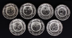 Set Of 7 Fayence Plates "The Work Of The Campaign", France, 19th Century