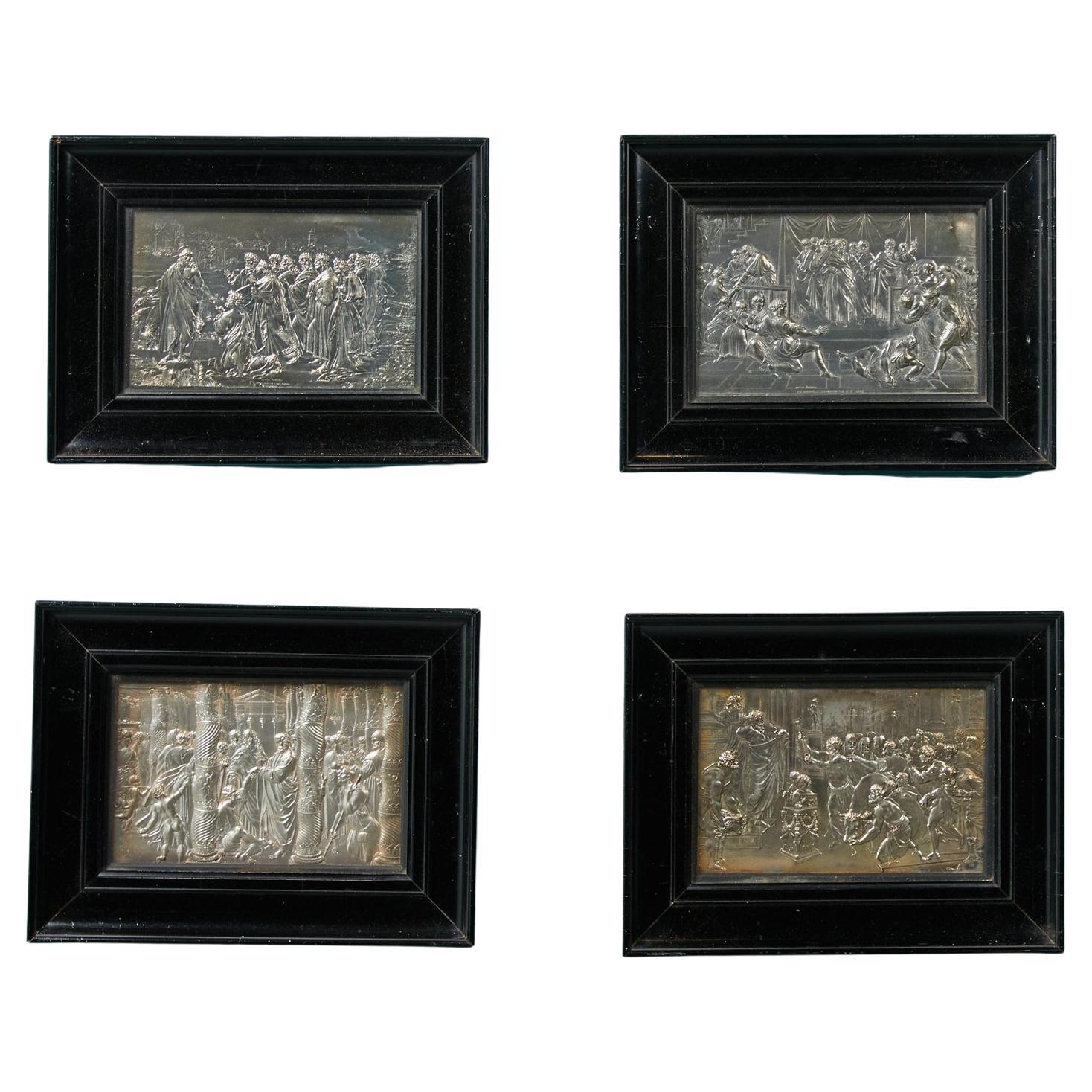 Set of 7 Framed Silver Plate Depictions of the Raphael Cartoons After Henning