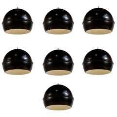 Set of 7 French 1960s Black Globe Pendants