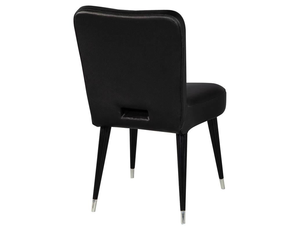Set of 7 French Art Deco Dining Chairs in Black Leather 7