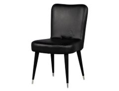 Set of 7 French Art Deco Dining Chairs in Black Leather