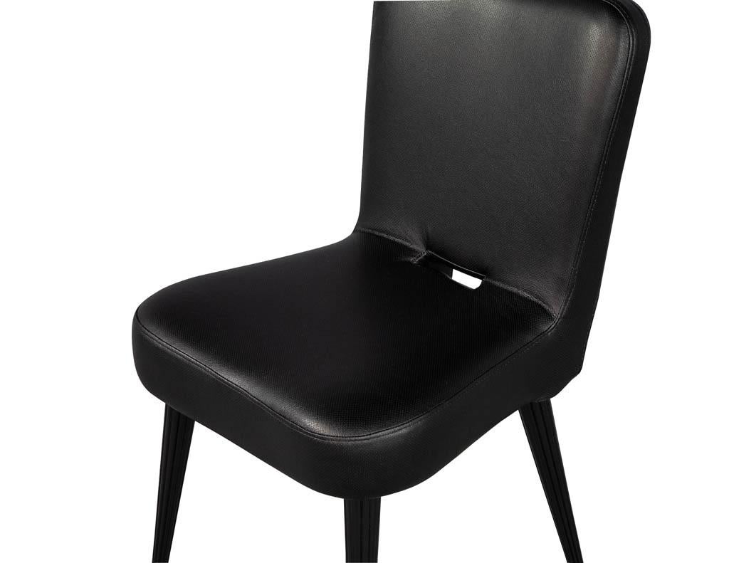 Set of 7 French Art Deco Dining Chairs in Black Leather 2