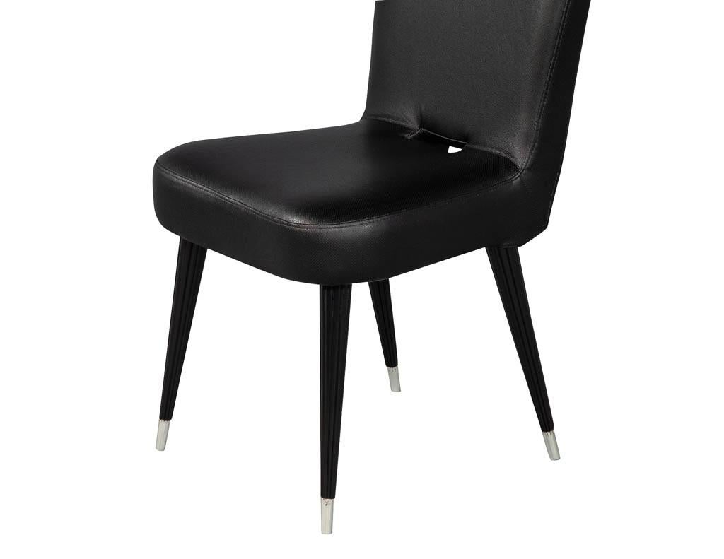 Set of 7 French Art Deco Dining Chairs in Black Leather 5