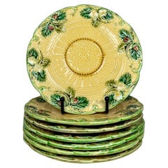 Set of 7 French Barbotine Dessert Plates with Floral and Scroll Motif, 1900s