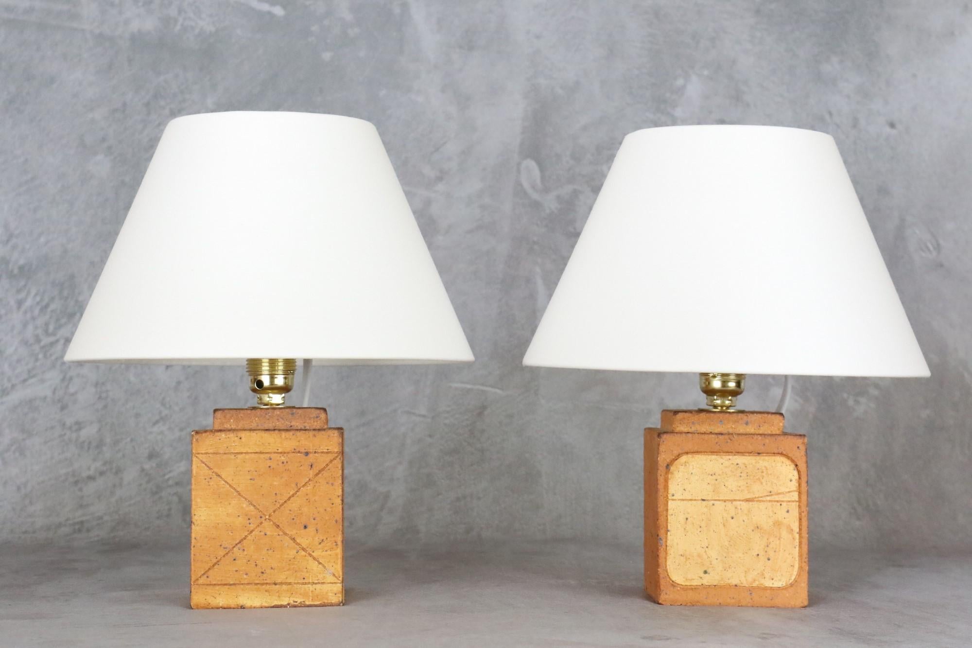 Set of 7 French Ceramic Lamps, South of France Studio Pottery In Good Condition For Sale In Camblanes et Meynac, FR