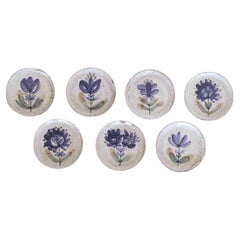 Set of 7 French Ceramic Painted Plates by Gustave Reynaud