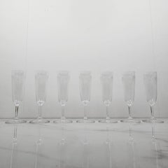 Set of 7 French Champagne Flutes in Crystal Glass, Ca. 1890