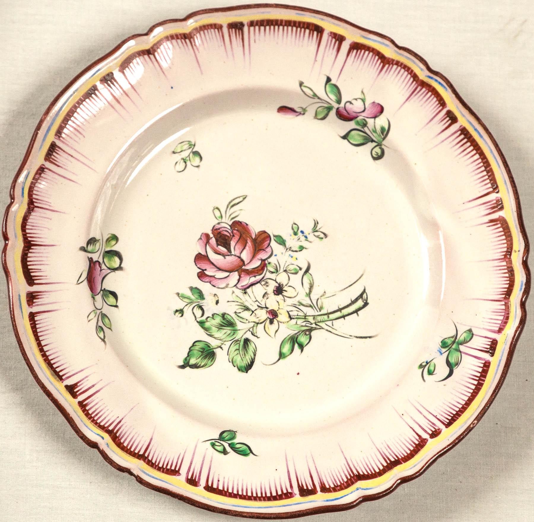 Hand-Painted Set of 7 French Faience Plates, Late 19th Century