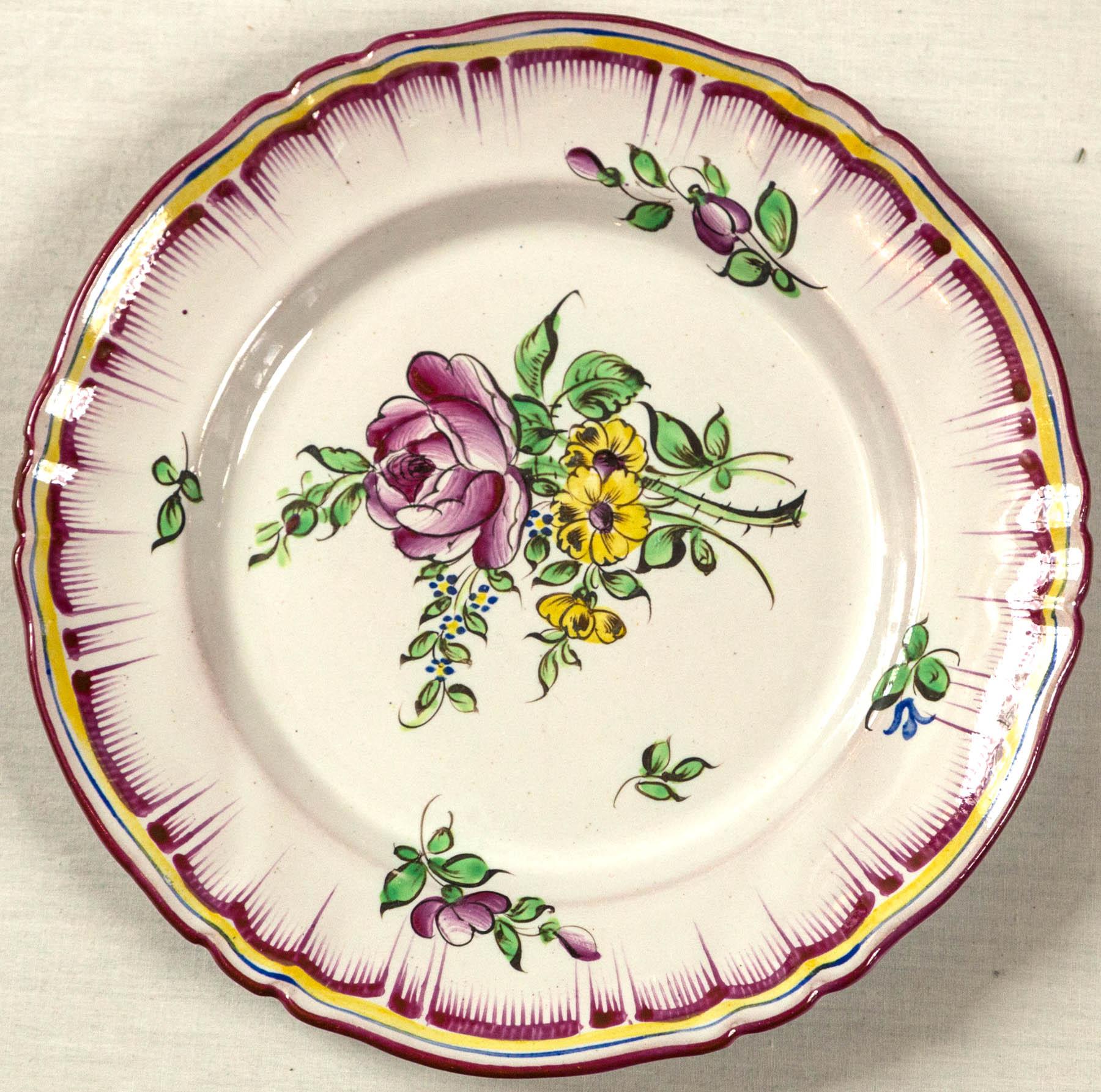 Ceramic Set of 7 French Faience Plates, Late 19th Century