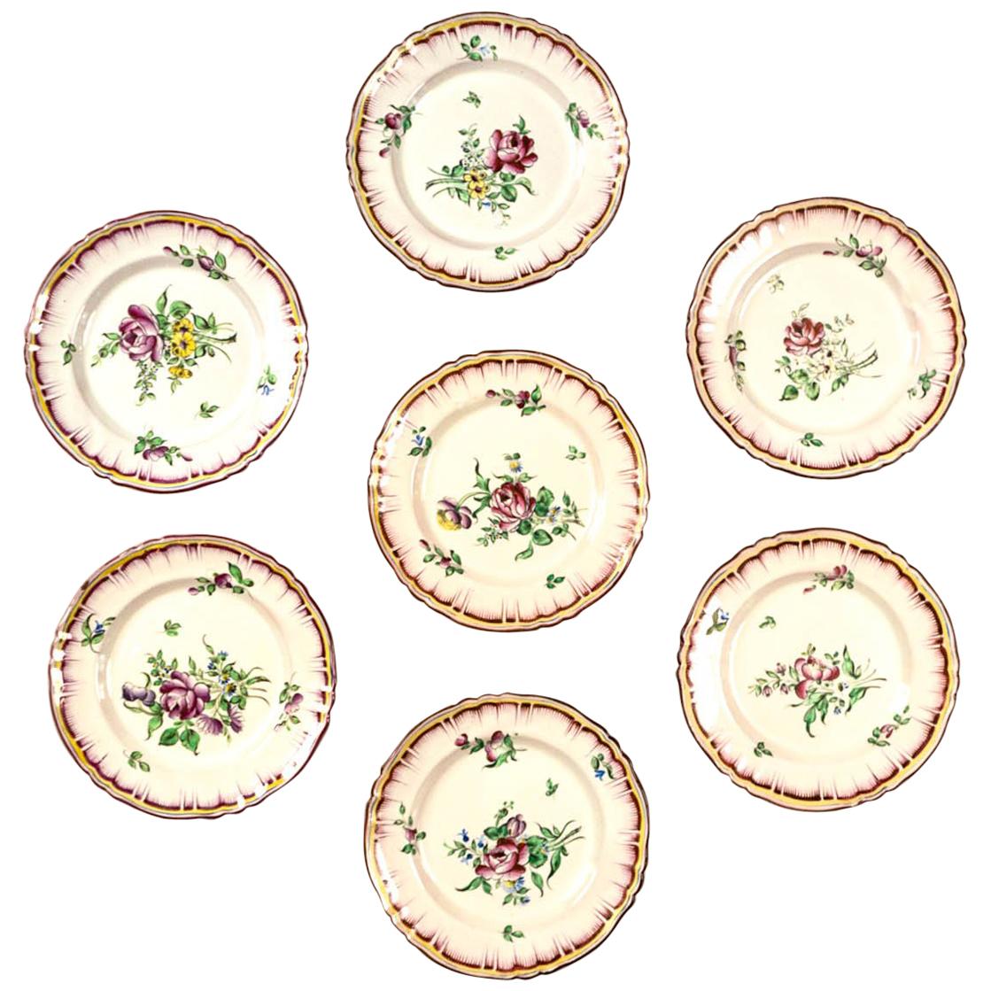 Set of 7 French Faience Plates, Late 19th Century