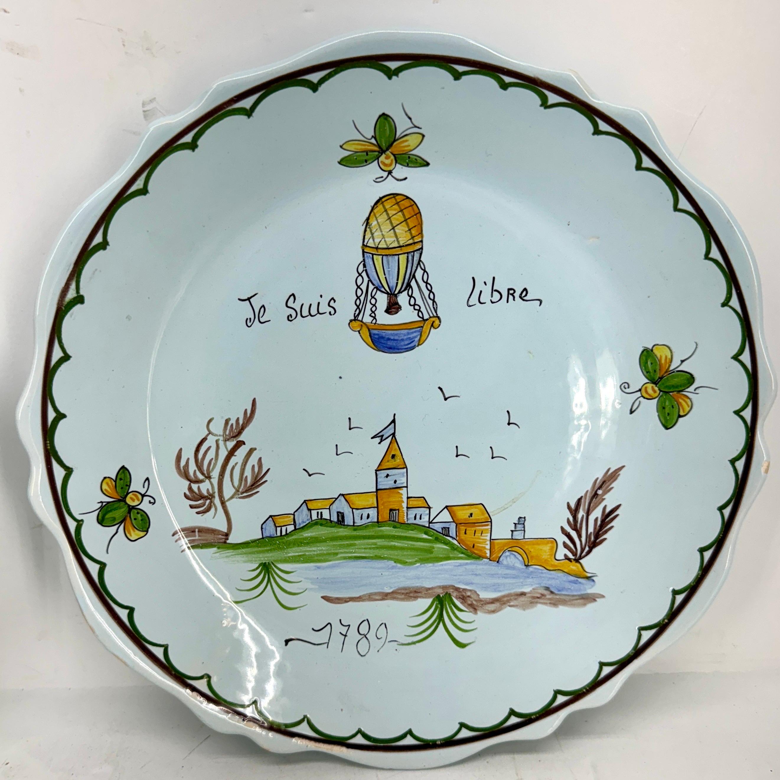 Set of 7 French Liberte Vintage Faience Revolution Plates For Sale 5