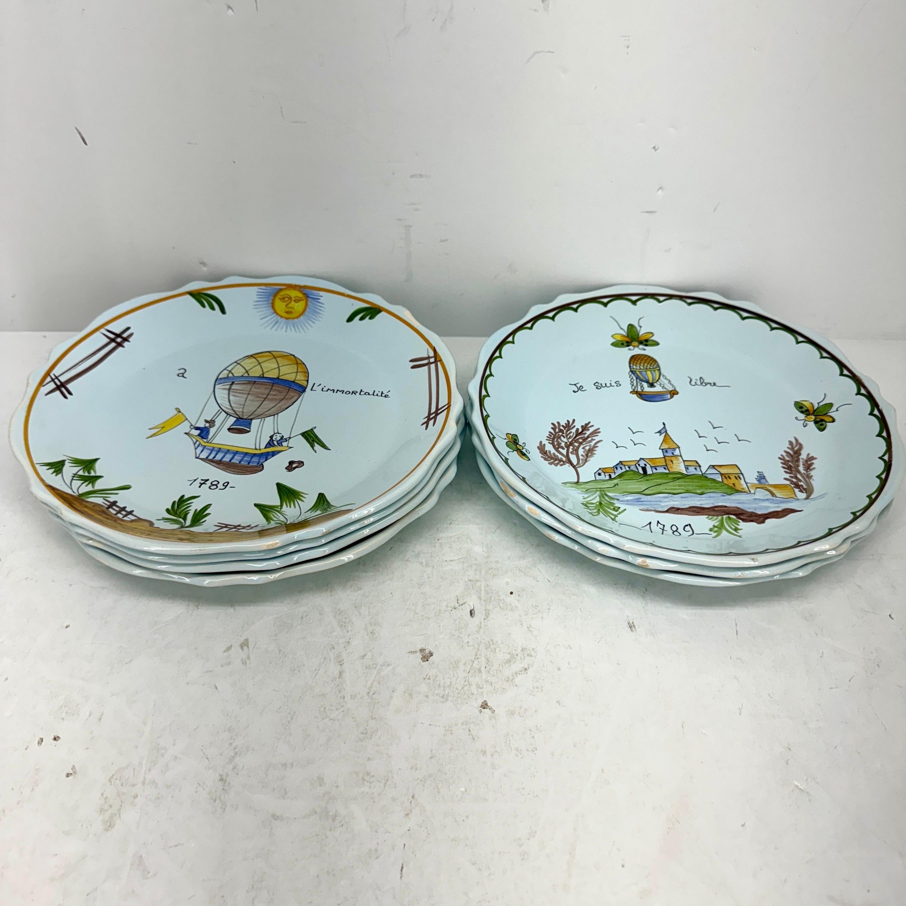 Set of 7 French Liberte Vintage Faience Revolution Plates For Sale 6