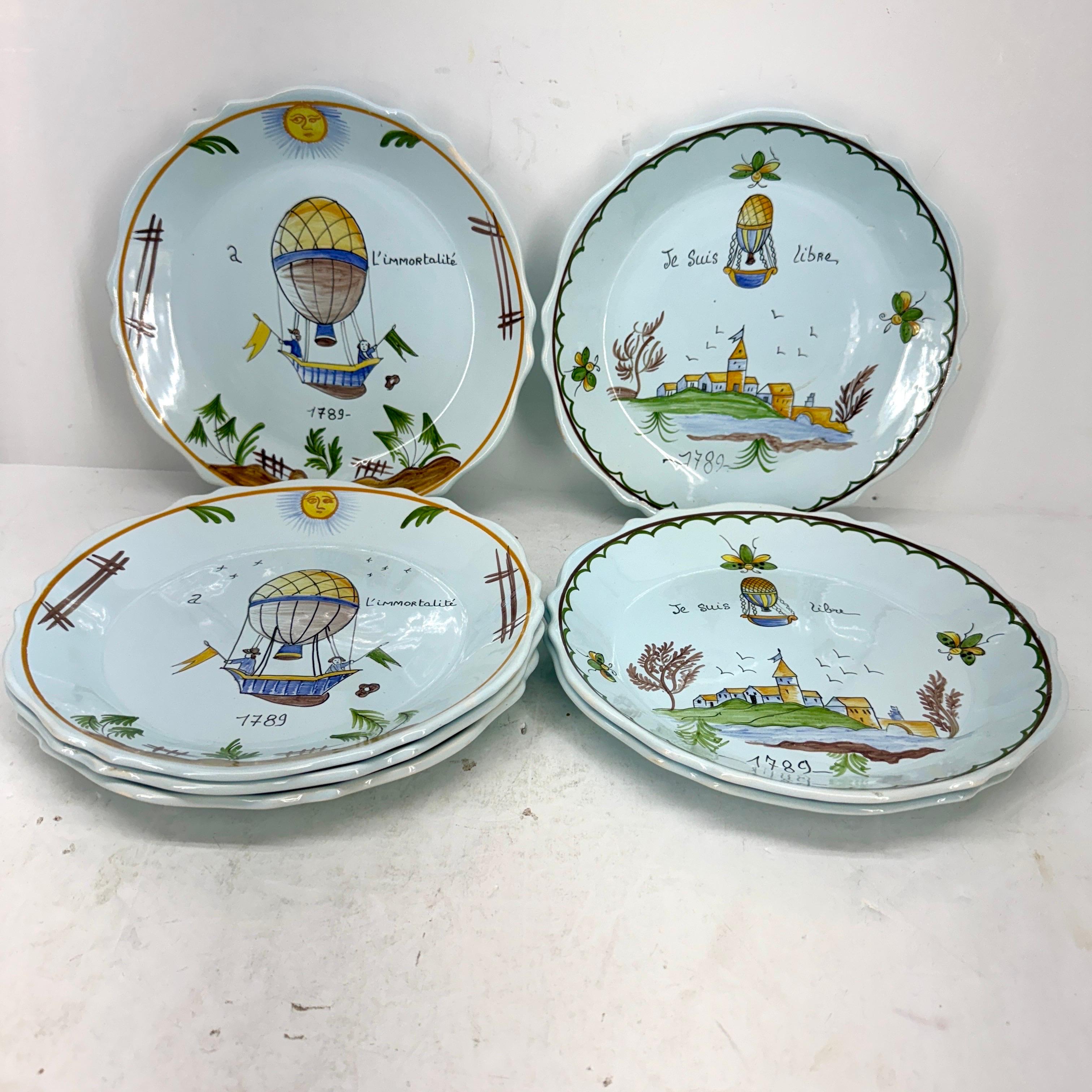 Set of 7 French Liberte Vintage Faience Revolution Plates For Sale 7