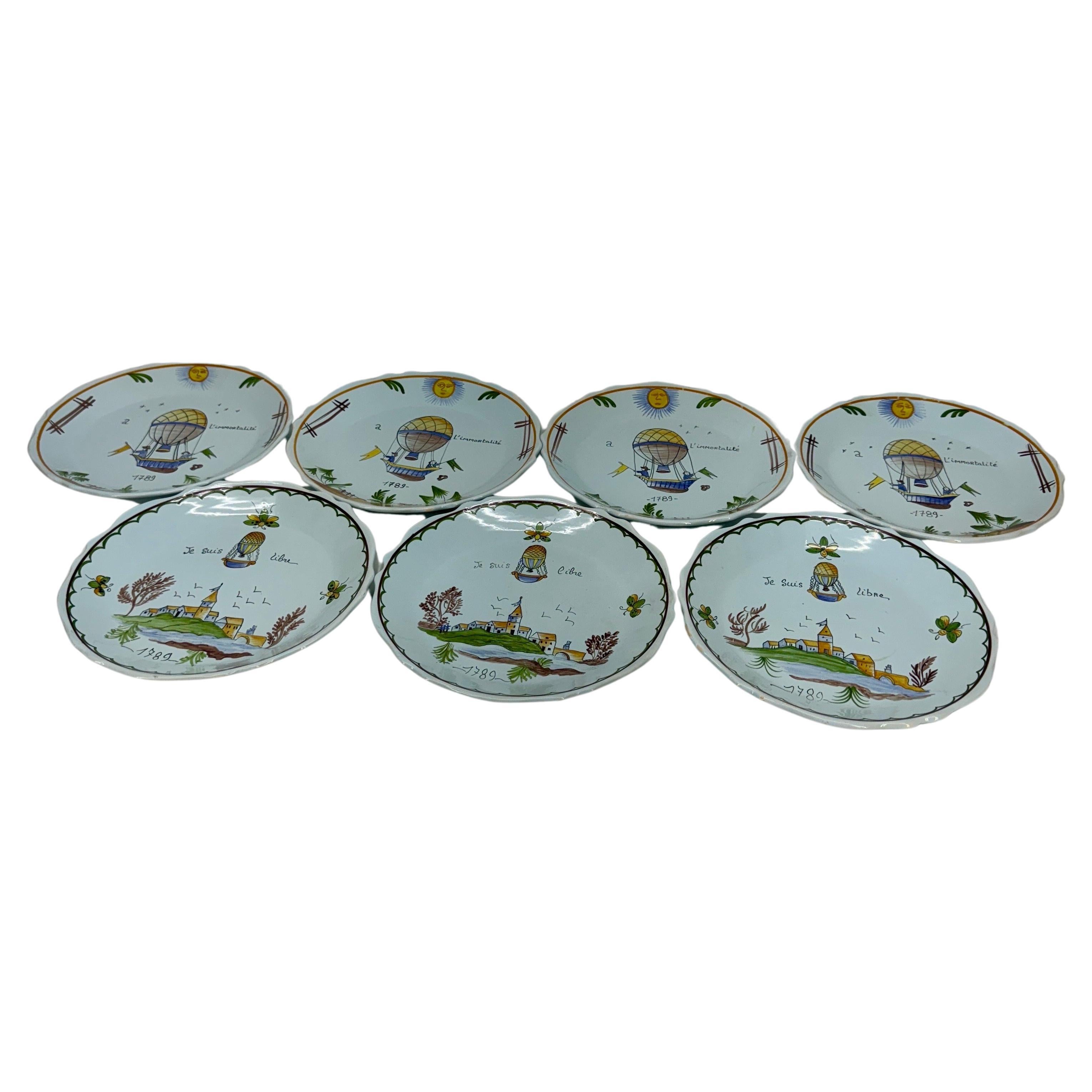 French Provincial Set of 7 French Liberte Vintage Faience Revolution Plates For Sale
