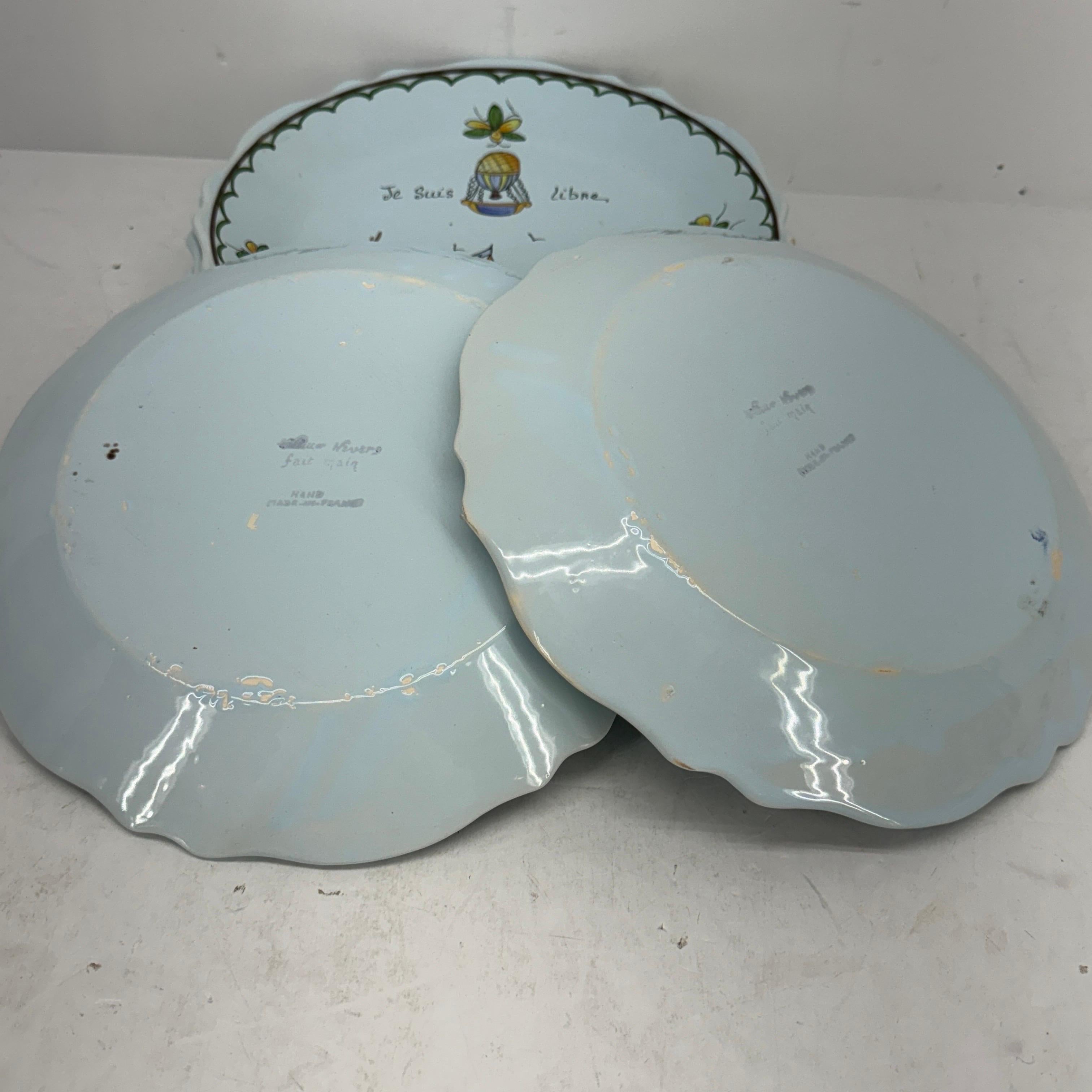 20th Century Set of 7 French Liberte Vintage Faience Revolution Plates For Sale