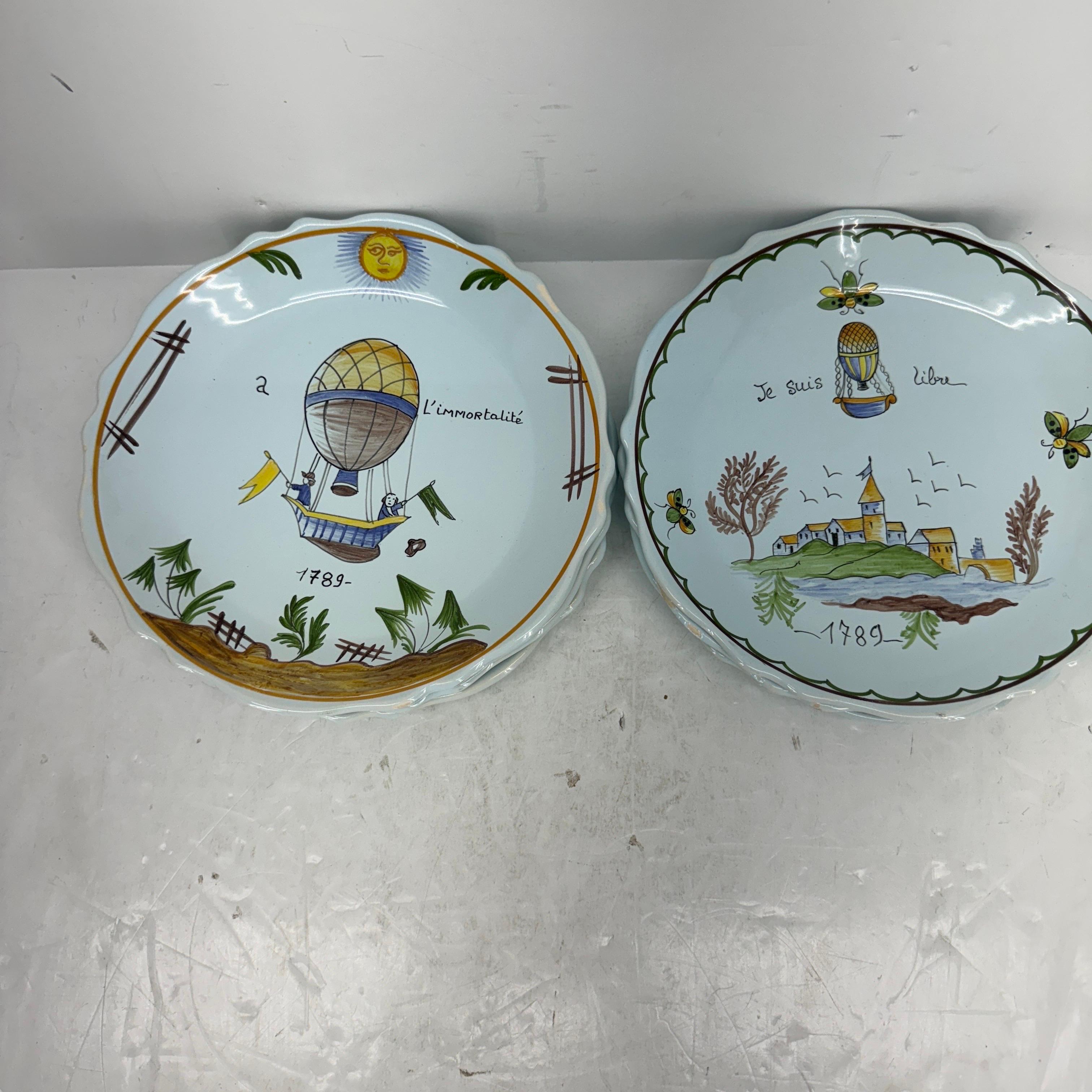 Set of 7 French Liberte Vintage Faience Revolution Plates For Sale 2