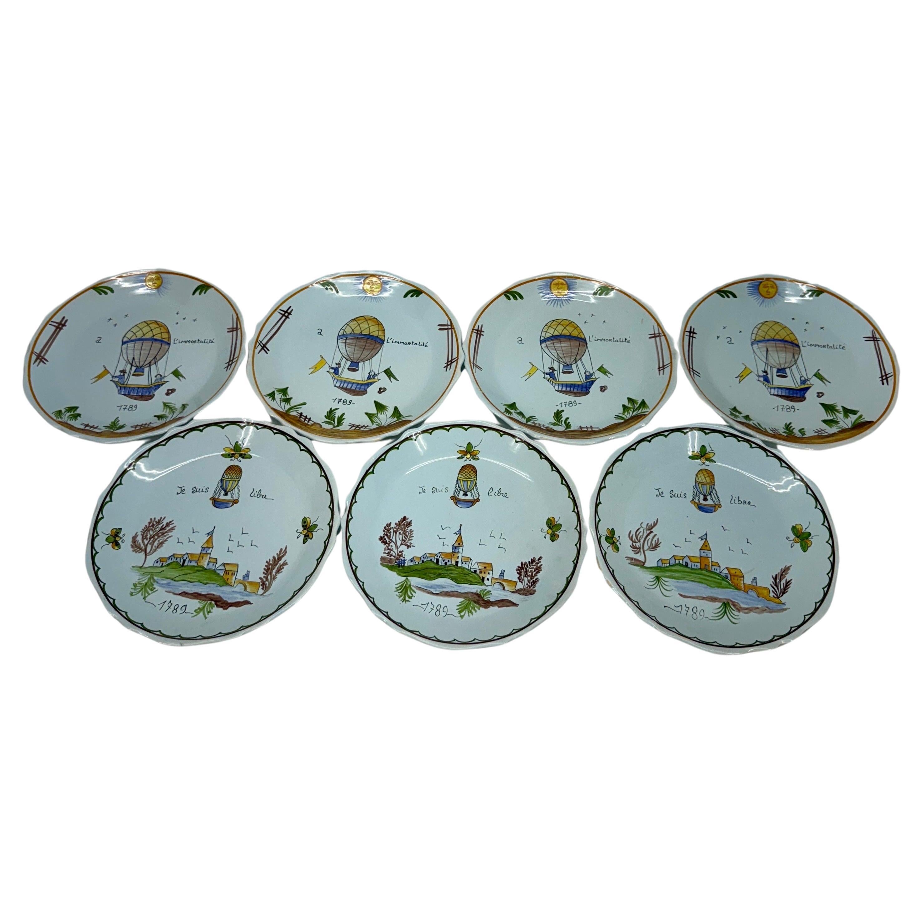 Set of 7 French Liberte Vintage Faience Revolution Plates