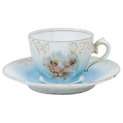 Set of 7 French Victorian Porcelain Teacups and Saucers