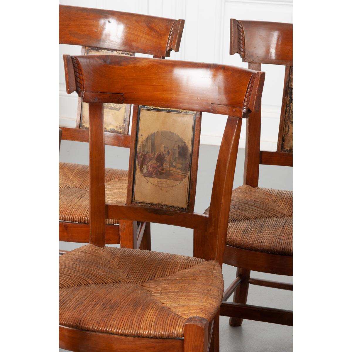 Set of 7 Fruitwood Rush Seat Chairs 4