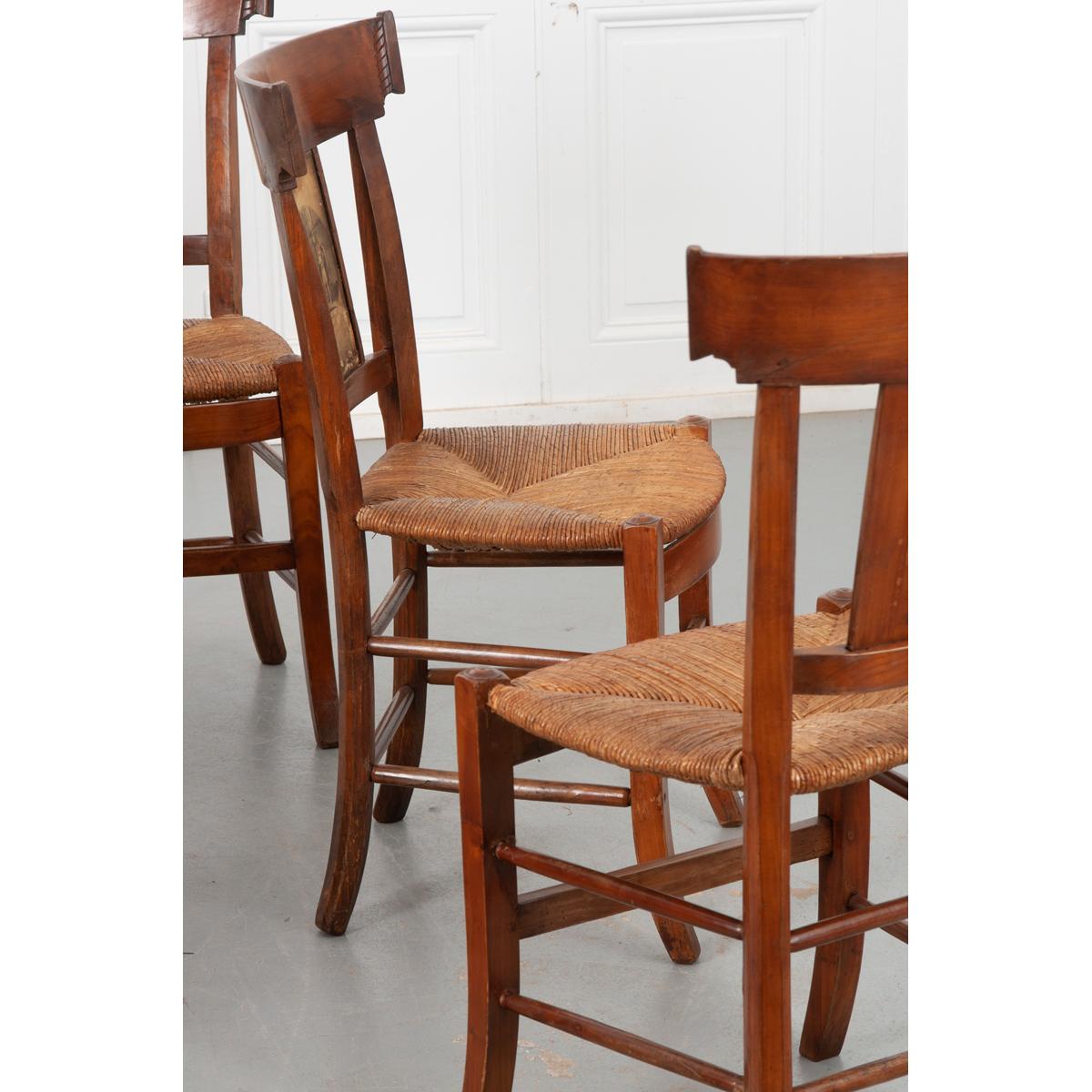 Set of 7 Fruitwood Rush Seat Chairs 5