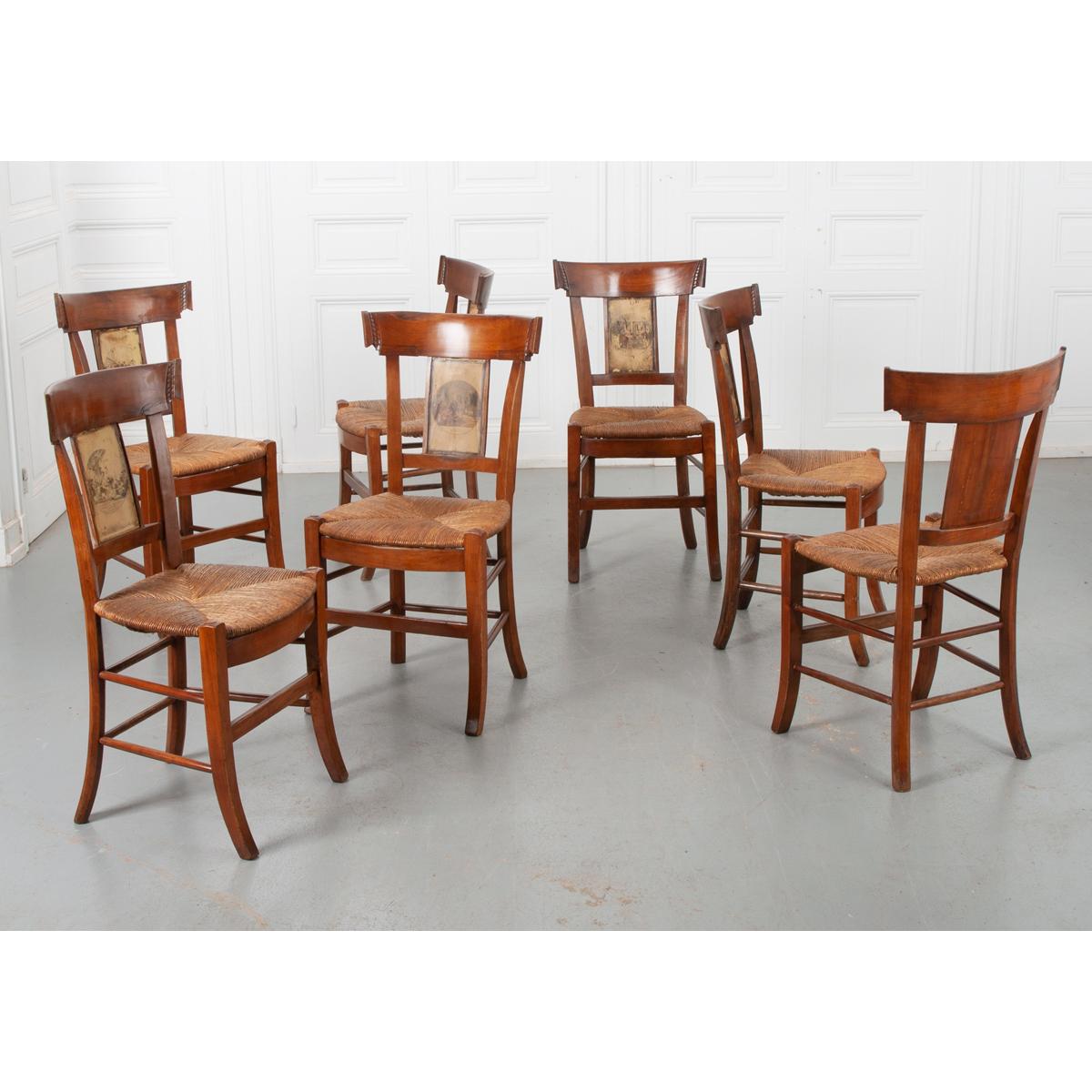 Set of 7 Fruitwood Rush Seat Chairs 6