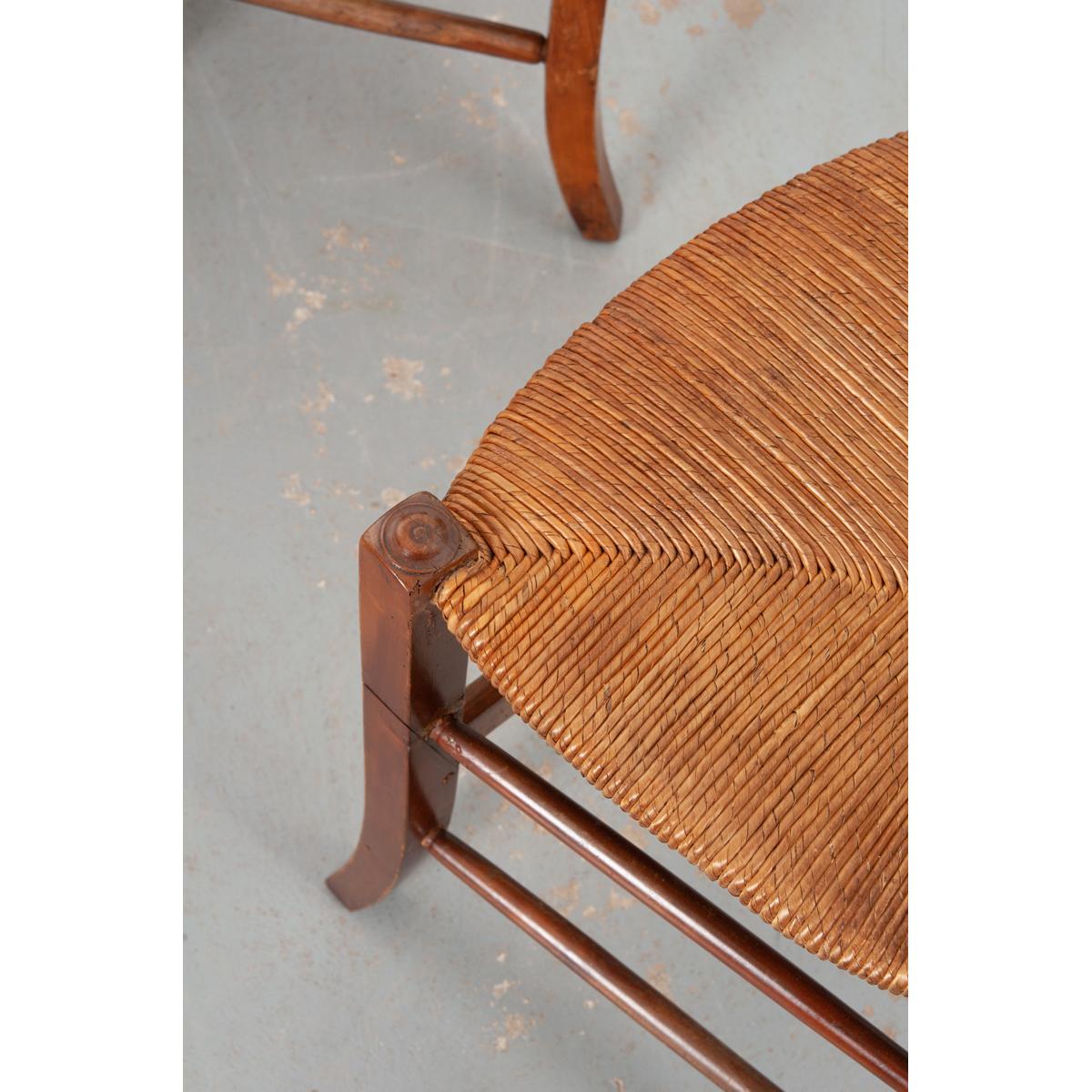 Set of 7 Fruitwood Rush Seat Chairs 7