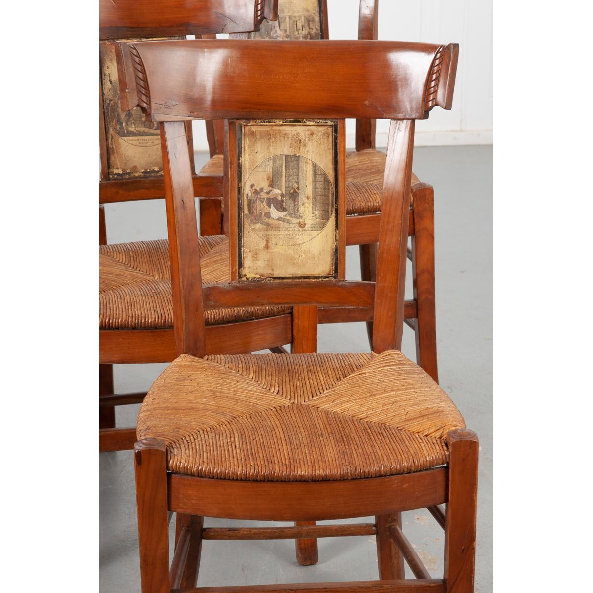 Set of 7 Fruitwood Rush Seat Chairs 8