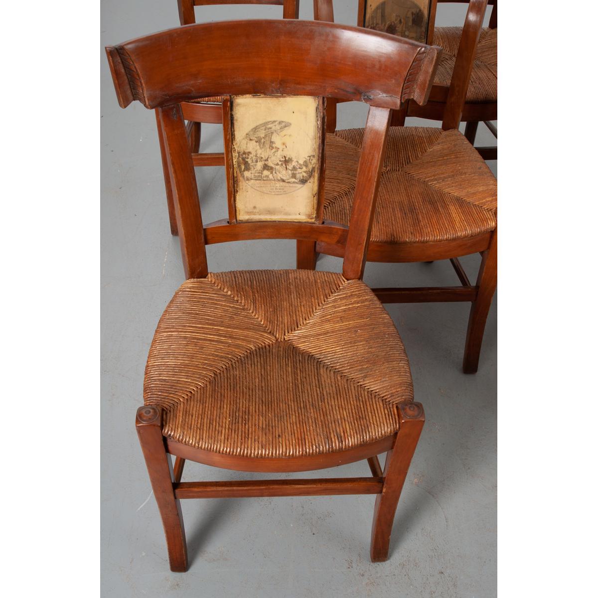 Set of 7 Fruitwood Rush Seat Chairs 9
