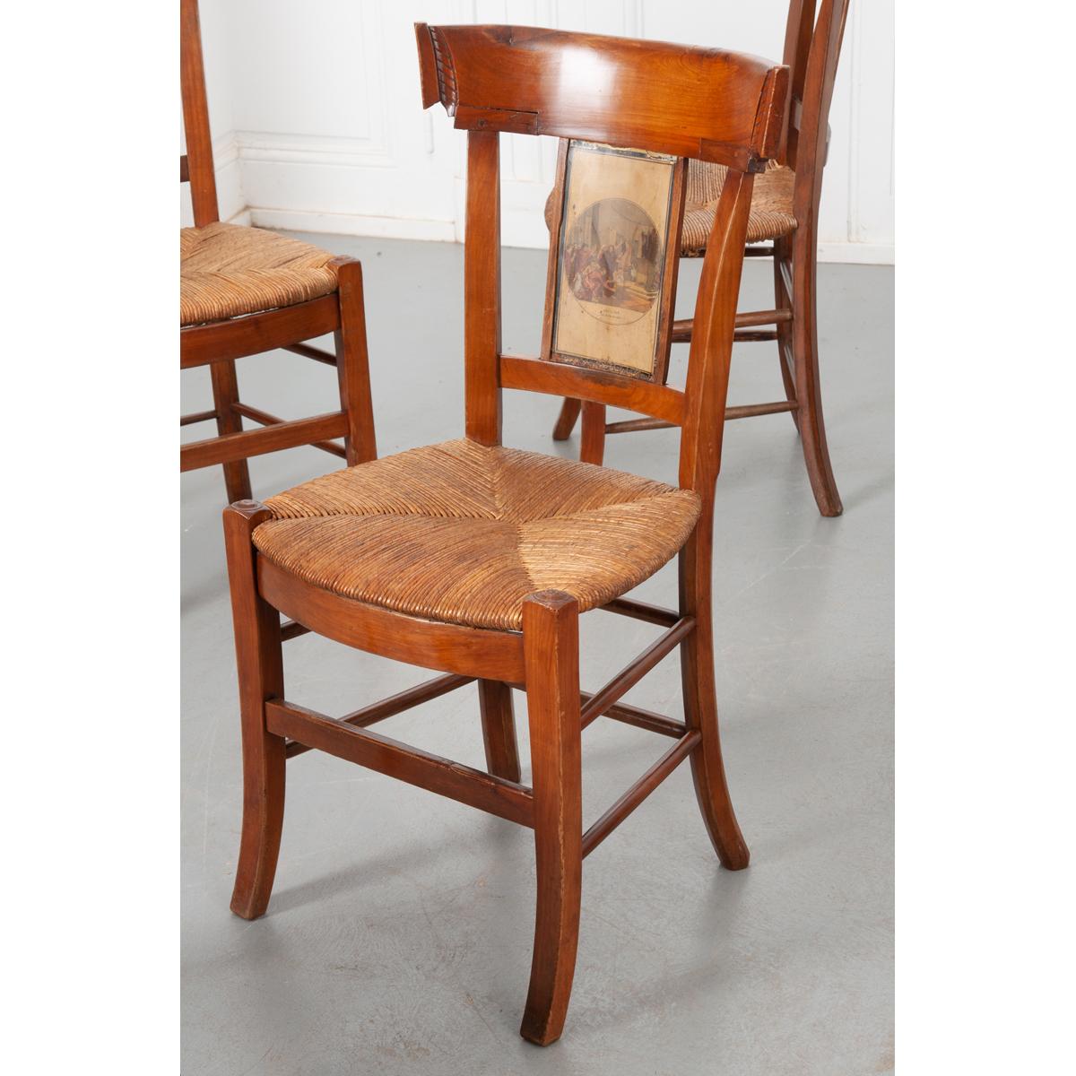Set of 7 Fruitwood Rush Seat Chairs 10