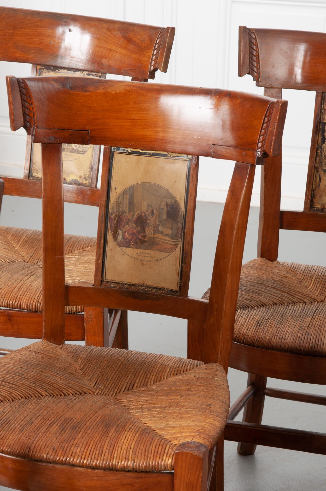 Set of 7 Fruitwood Rush Seat Chairs 12