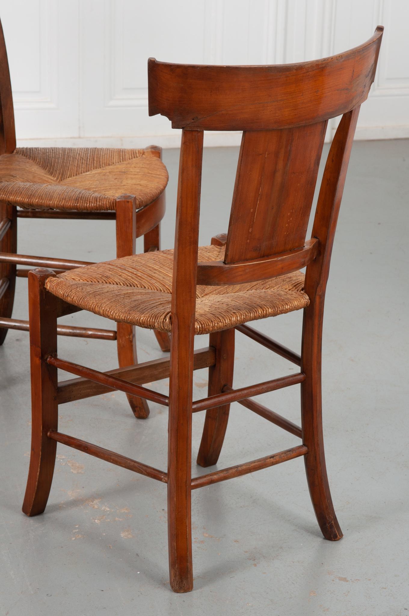 Set of 7 Fruitwood Rush Seat Chairs 1