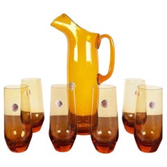 Set of 7 German Jagdhaus Series Amber Glass Carafe & Drinking Glasses, 1960s