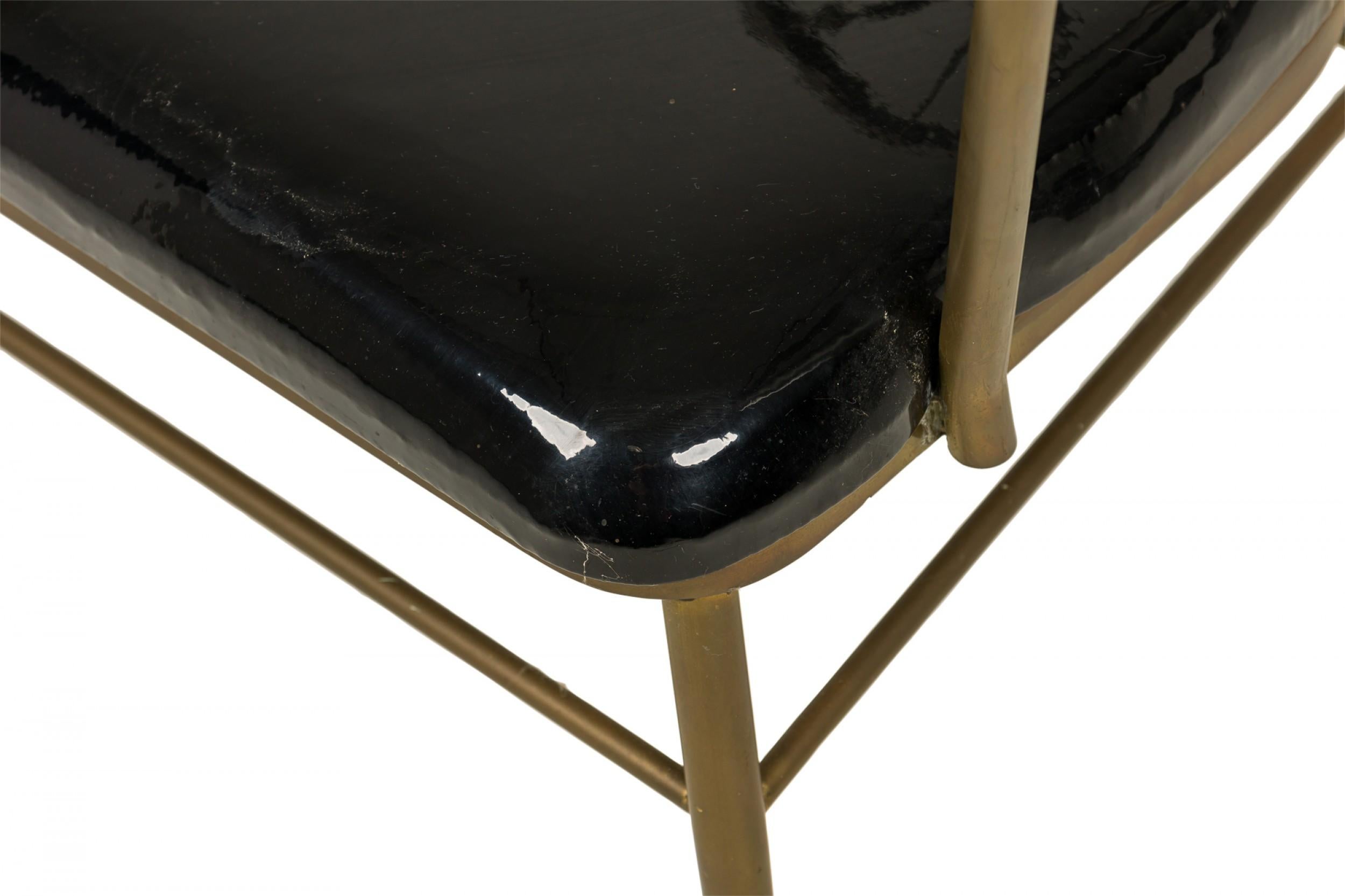 Set of 7  Italian Nautical Brass and Black Patent Leather Chair Set For Sale 7